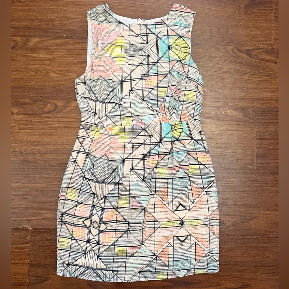 Forever 21 Sleeveless Geometric Print Sheath Dress in Pastel Multi Size M